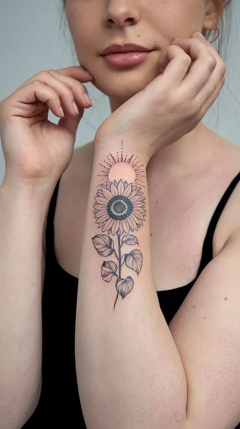 11 Sun Tattoo Ideas to Inspire You - Think Creative Unique Sunflower Tattoo, Sunflower And Sun, A Sun Tattoo, Sun Tattoo Ideas, Sun Tattoo Designs, God Tattoos, Meaningful Tattoo, Sun Tattoos, Celtic Mythology