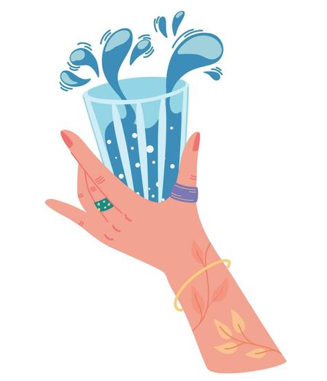 Hand holding a glass of water. Concept drink more water. Maintain water balance.  Isolated flat vector illustration on white background Glass Of Water Illustration, Drinking Water Illustration, Poster Elements, Water Concept, Water Illustration, Flat Vector Illustration, Glass Of Water, Drink More Water, White Illustration