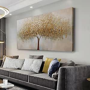 VHMING Abstract Wall Art Gold Tree of Life Artwork Canvas Painting Textured Tree Pictures Wall Decor for Living Room Bedroom Dining Room Home Office Decor 20"x40" Tongue Muscles, How To Decorate Living Room, Tree Of Life Artwork, Pictures Wall Decor, Walls Decor, Gold Tree Of Life, Tree Pictures, Artwork Canvas, Pictures Wall