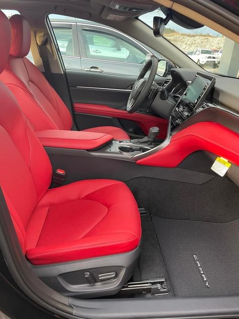 Toyota Red Interior, Red And Black Car Interior Girly, Black Toyota Camry Red Interior, Honda Civic Red Interior, Red Interior Design Car, Black Car Red Interior, Kia K5 Gt Line 2022 Red Interior, Toyota Camry Xse Red Interior, Toyota Camry Red Interior