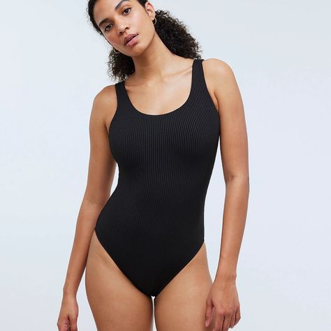 Sustainable And Swim-Ready, Our Madewell Second Wave Collection Comes In Feel-Good Recycled Ribbed Fabric. A Classic Silhouette With A Scoop Neck, Low Back And Three Extra Inches In The Torso (Come And Get It, Tall Types), Consider This One-Piece Swimsuit An Essential In Your Vacay Bag. Moderate Support. Full Coverage. Upf 50 Sun Protection. 93% Recycled Polyamide/7% Elastane. Madewell Swimsuit, Trendy Swimsuits, Black One Piece, Long Torso, Summer Swim Suits, Blue Swimsuit, Swimsuits Halter, One Piece For Women, Black Swimsuit