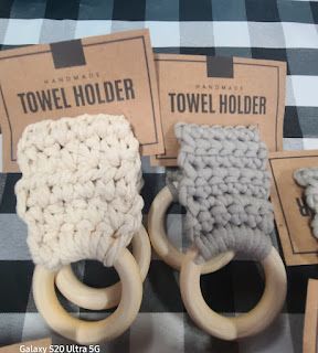 Crochet towel holder with wooden rings *Pattern* & supply links Crochet Towel Tops, Crochet Towel Holder, Ring Towel Holder, Minimal Farmhouse, Crochet Pumpkin Hat, Shopping Bag Holder, Plastic Bag Crochet, Crochet Towel Holders, Beanie Hat Pattern