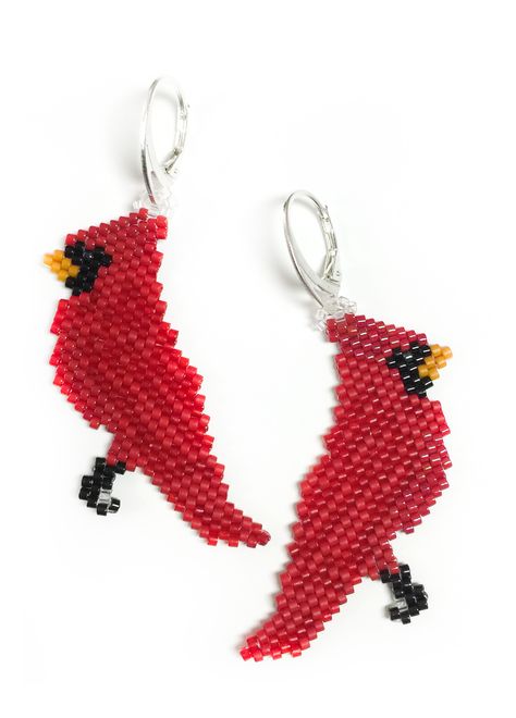 Cardinal Earrings Cardinal Brick Stitch Earrings, Beaded Cardinal Pattern, Beaded Cardinal, Cardinal Earrings, Stitch Earrings, Beaded Earrings Diy, Brick Stitch Earrings, Brick Stitch Pattern, Seed Bead Patterns