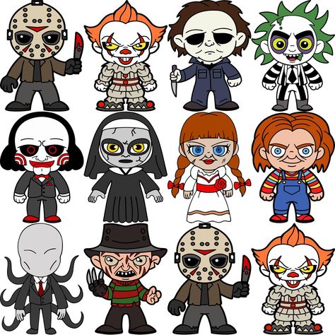 Scary Characters Horror Movies, Cartoon Horror Characters, Horror Film Characters, Horror Friends Svg, It Characters, Horror Clipart, Business Tattoo, Horror Figures, Small Business Clothing