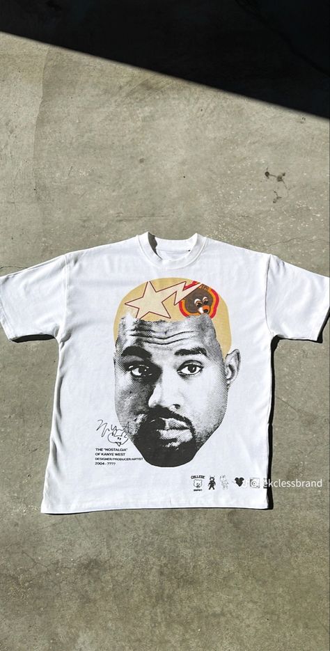 White Tshirt Design Ideas, Aesthetic T Shirt Design, Kanye T Shirt, Kanye West Shirt, Mode Hippie, Shirt Design Inspiration, Street Fashion Men Streetwear, Selling Clothes, Band Shirts