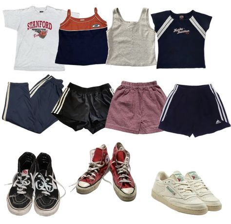 Early 2000s Athletic Wear, 2000s Gym Outfit, Y2k Athletic Outfits, Sporty Outfits Shorts, Athletic Shorts Outfit Casual, 90s Workout Outfit, 90s Sporty Fashion, 90s Workout Clothes, Aesthetic Sporty Outfit