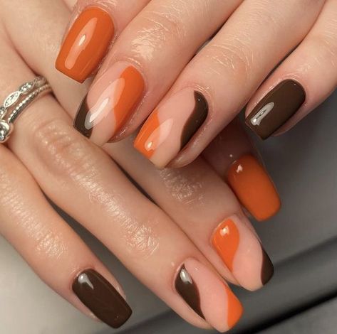 Nail Art Orange, Orange Nail Designs, Brown Nail, Brown Nails Design, Orange Nail, Cute Gel Nails, Thanksgiving Nails, Colorful Nail Designs, Pretty Nail Art