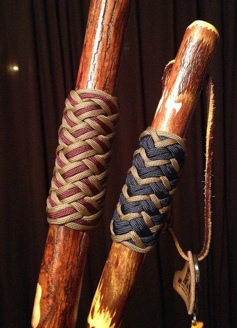 Hiking Stick Grips | I tied these two knots as handgrips on … | Flickr Handmade Walking Sticks, Walking Staff, Hiking Staff, Hand Carved Walking Sticks, 550 Cord, Paracord Diy, Canes And Walking Sticks, Paracord Knots, Wooden Walking Sticks