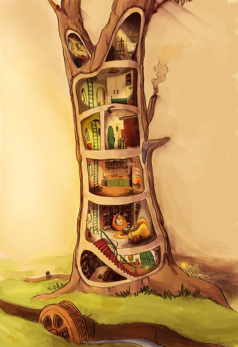 Tree Home Illustration, Brambly Hedge, Baby Room Neutral, Writing Fantasy, Isometric Art, House Illustration, Fairy Houses, Kawaii Wallpaper, Cute Friends