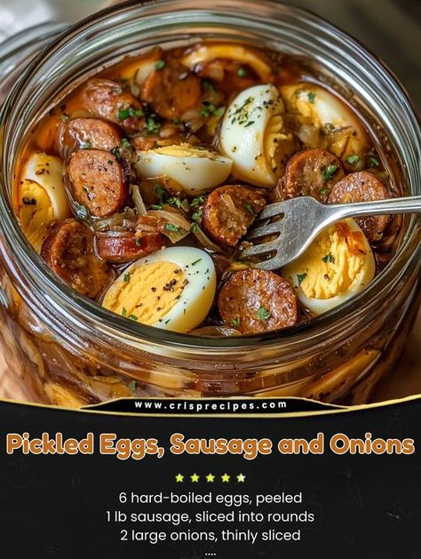 Pickles Eggs Recipe, Pickled Sausage And Eggs, Pickled Egg Sausage And Onions, Pickled Sausage Recipe How To Make, Pickled Kielbasa Recipe, Pickled Eggs Sausage And Onions, Pickled Eggs And Sausage, Pickled Eggs And Sausage Recipe, Penrose Pickled Sausage Recipe