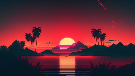 Retro style, Sunset Pc Drawing, Synthwave Art, Sunset Road, Vaporwave Wallpaper, Palm Tree Sunset, View Wallpaper, Sunset Background, Sunset City, Wallpaper Trends