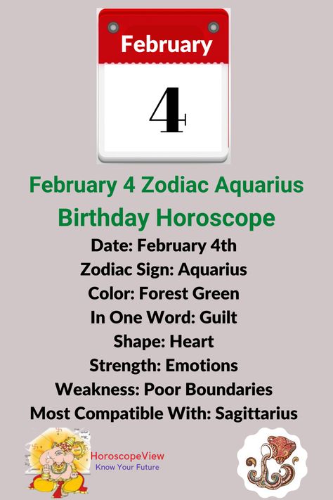 February 4 Zodiac Sign Aquarius – Personality, Love, Career, Money & Horoscope February Horoscope Sign, February Horoscope, Aquarius Personality, Zodiac Sign Aquarius, Know Your Future, Aquarius Birthday, Birthday Horoscope, Horoscope Dates, 4 Birthday