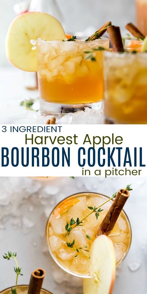 Pitcher Whiskey Cocktails, Bourbon Drinks Easy, Bourbon Drinks For A Crowd, Apple Cider Cocktail Pitcher, Bourbon Pitcher Cocktails, Apple Bourbon Cocktail, Fall Cocktails For A Crowd Pitcher Drinks, Thanksgiving Pitcher Cocktails, Fall Pitcher Cocktails