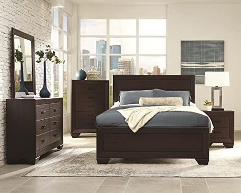 Coaster Home Furnishings Bedroom Furniture Set, King, Dark Cocoa Neutral Bedroom With Dark Furniture, Bedroom With Dark Furniture, 5 Piece Bedroom Set, Bed Dresser, Eastern King Bed, Queen Panel Beds, Dark Furniture, King Bedroom Sets, Standard Bed