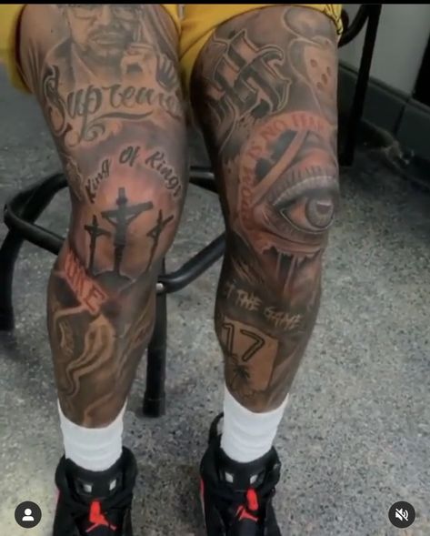 Leg Sleeve Pieces, Black Excellence Tattoo, Male Leg Tattoos, Thigh Tattoos Men, Rare Tattoos Men, Tattoos Calf, Black Culture Tattoos, Leg Sleeve Tattoo Male, Calf Sleeve Tattoo