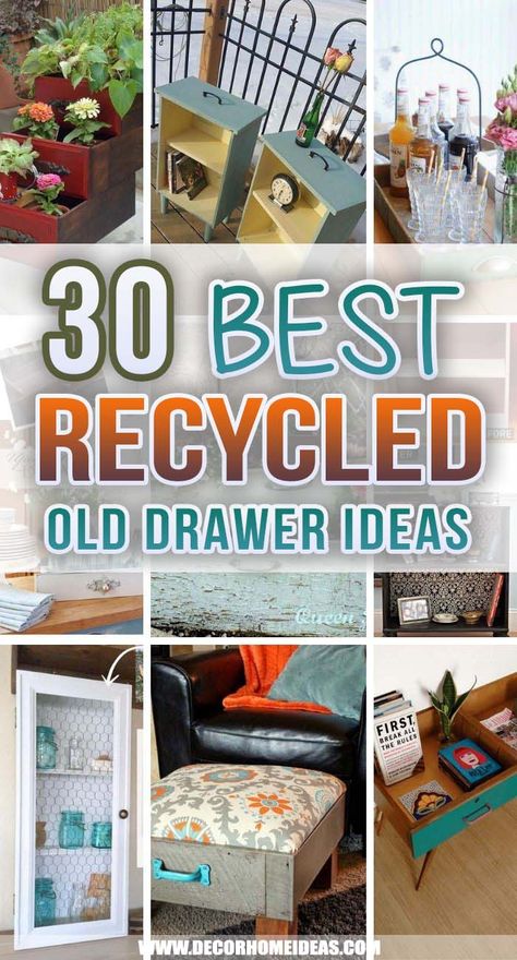 Best Upcycled Old Drawer Ideas. If you’ve been looking for a way to repurpose or recycle old drawers, we have something for you. These are the best and unique ways that you can use old drawers and make them shine again. #decorhomeideas Recycle Old Drawers, Recycled Drawers Upcycling, Diy With Drawers Projects, Drawer Crafts Ideas, Upcycled Old Furniture, Uses For Old Drawers Repurposed, How To Use Old Drawers Ideas, Dresser Drawer Ideas Projects, Old Draws Repurposed