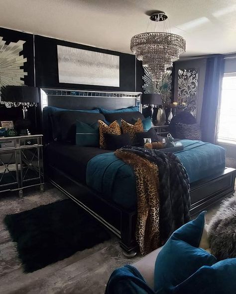 Blue Master Bedrooms Decor Modern, Hotel Vibe Bedroom, Grown Woman Bedroom Ideas, Outdoor Vibes, Idea Bedroom, Lights Room, Glam Bedroom Decor, Black Bedroom Decor, Decorations Lights