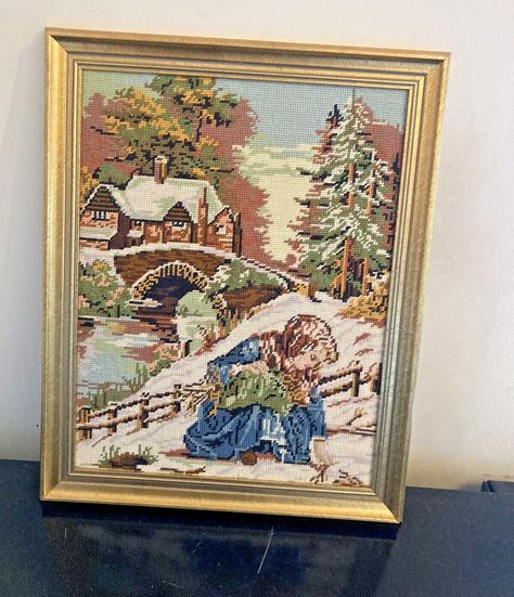 Canvas Tapestry, Cross Stitch House, Framed Cross Stitch, Vintage Needlepoint, Stitch Art, Vintage Canvas, Needlepoint Canvases, Tapestry Wall, Stitching Art