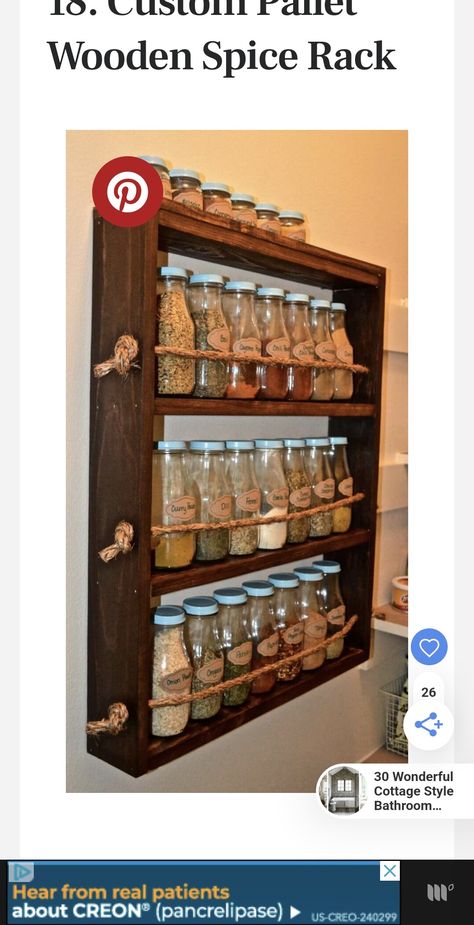 Wall Spice Rack Ideas, Wall Spice Rack Ideas Diy, Spice Rack Ideas Diy, Spice Rack Ideas, Wall Spice Rack, Cottage Style Bathrooms, Wooden Spice Rack, Spice Racks, Spice Rack