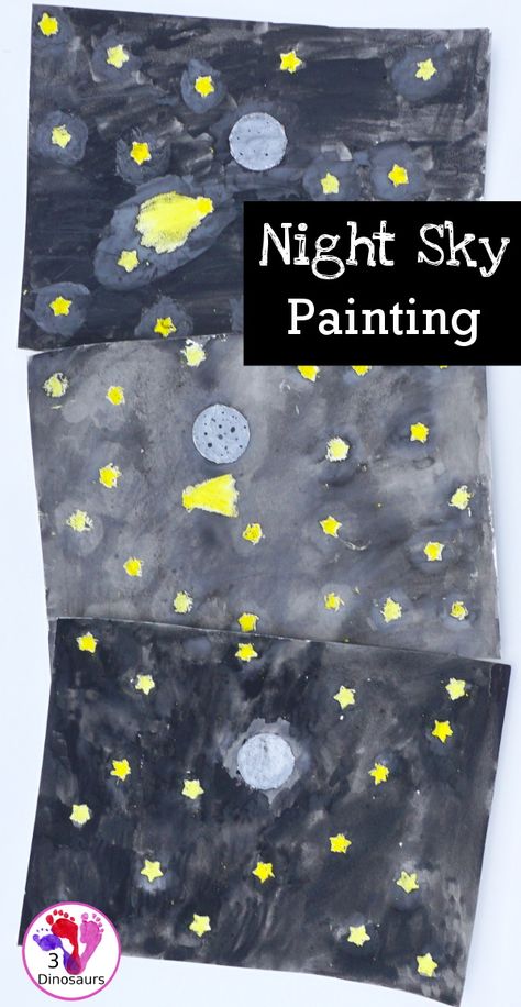 Star Art Kindergarten, Night Sky Preschool Art, Night Sky Craft Preschool, Night Sky Preschool Activities, Night Sky Crafts For Kids, Oil Pastel Night Sky, Pastel Night Sky, Moon Activities, January Classroom