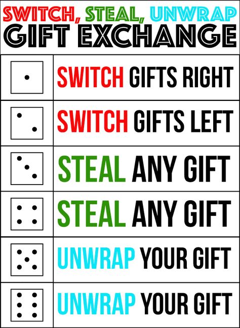 A perfect gift exchange game for kids, for adults, and even for teens! Simply roll the dice and see where the gifts end up. Definitely one of our favorite Christmas party games ever and it’ll quickly become a family or office favorite for you too! Gift Exchange Dice, Gift Exchange Game, Family Gift Exchange, Christmas Gift Exchange Games, Christmas Gift Games, Christmas Games For Adults, Xmas Games, Gift Exchange Games, Dice Gifts