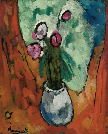 Maurice de Vlaminck - LE VASE AUX BOURGEONS, oil... Maurice De Vlaminck, Andre Derain, André Derain, Raoul Dufy, Vase Of Flowers, Fauvism, Post Impressionism, Post Impressionists, Aesthetic Painting