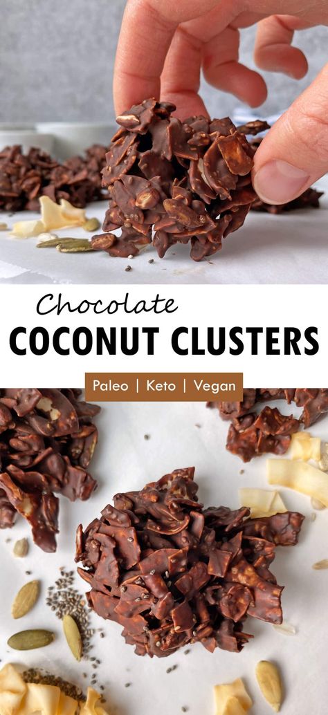 Keto Coconut Clusters, Coconut Clusters Recipe, Chocolate Coconut Clusters, Coconut Clusters, Chocolate Coconut Cookies, Chocolate Clusters, Dark Chocolate Coconut, Homemade Dark Chocolate, Healthy Cookie