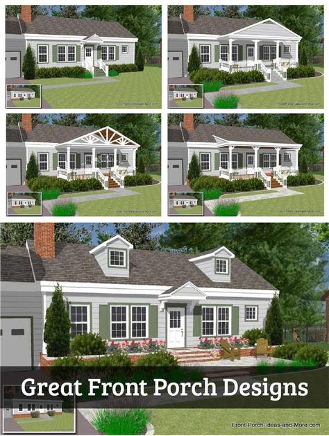 If you would like to see how different sized porches and various designs look on a ranch home, we have a nifty tool you can use for free. Add On Porch, Add Porch To House Front Entry, Covered Front Porch, Covered Porch Addition, Front Porch Addition, Ranch House Designs, Porch Kits, Porch Design Ideas, Porch House Plans