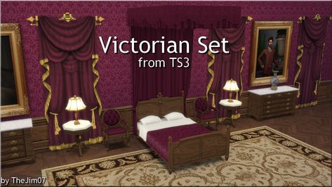 Mod The Sims - Victorian Set from TS3 Sims 4 Victorian House, Sims Victorian, Sims 4 Victorian, Victorian Curtains, Industrial Era, Sims Background, Royal Bedroom, Background Characters, Mod Furniture