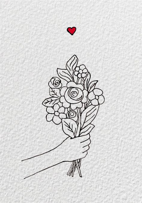 floral bouquet illustration Floral Arrangements Drawing, Bouquet Of Roses Drawing Simple, Flower Boutique Drawing, Flower Bouquet Sketch Simple, Rose Bouquet Drawing Simple, Hand Holding Bouquet Drawing, Bouquet Of Flower Drawing, Bouqette Of Flowers Drawing, Drawing Of Bouquet Of Flowers