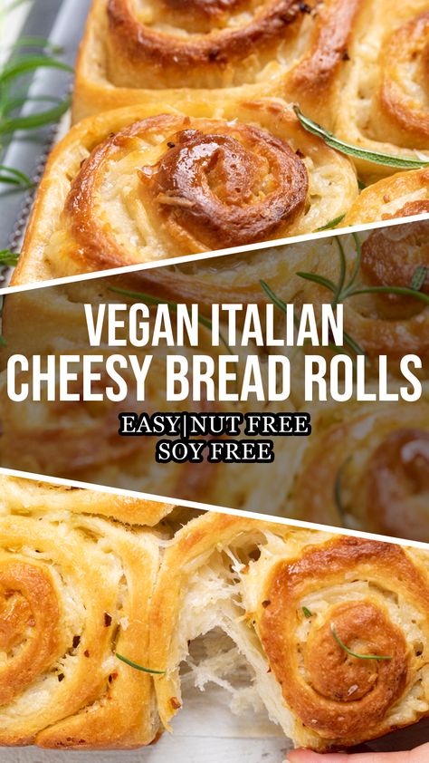 Vegan Italian Cheesy Bread Rolls Vegan Italian Side Dishes, Vegan Italian Dishes, Vegan Bread Recipes, Vegan Dough, Vegan Bread Rolls, Temple Food, Baking Vegan, Vegan Breads, Vegan Bread Recipe