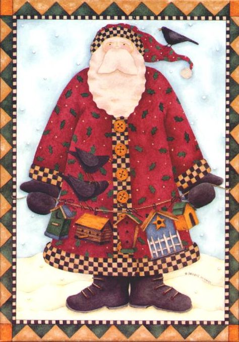 Christmas card Mary Engelbreit Christmas, Santa Paintings, Santa Christmas Tree, Debbie Mumm, For The Birds, Mary Engelbreit, Beaded Christmas Ornaments, Chic Christmas, Fabric Panel