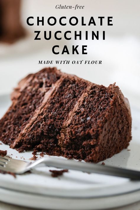 A delicious chocolate zucchini cake made with oat flour. This moist chocolate cake is naturally gluten-free and dairy-free. Packed full of flavor and a super easy chocolate zucchini cake recipe. Dairy Free Ganache, Zucchini Cake Recipe, Chocolate Zucchini Cake Recipe, Oat Cake Recipes, Aesthetic Chocolate, Zucchini Cakes Recipe, Double Chocolate Chip Muffins, Cake Design Ideas, Chocolate Zucchini Cake