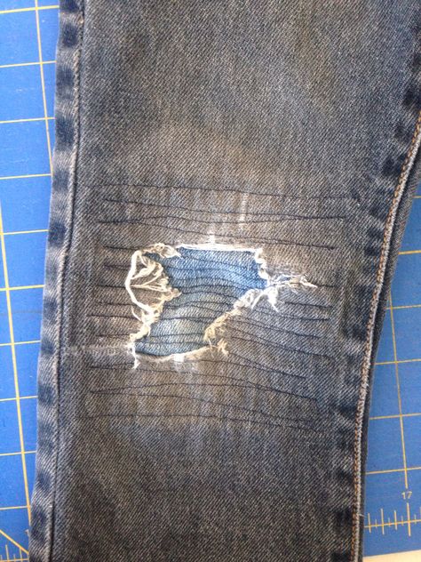 Denim Art, Thread & Yarn, Work Jeans, Knee Patches, Adult Crafts, Patched Jeans, Sewing For Kids, Pair Of Pants, Used Clothing