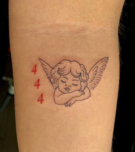 444 With Angel Tattoo, 444 Tattoo Men, 110 Tattoo, 444 Tattoos, Angel Number Tattoo Ideas, Number Tattoo Ideas, Tattoo Men Ideas, 444 Tattoo Ideas, Angel Number Tattoo