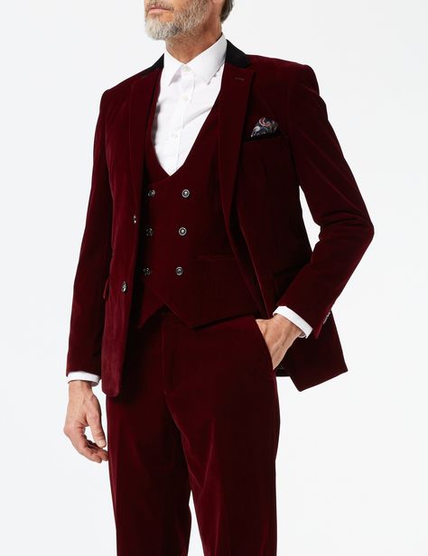 3 Piece Wedding Suit, Burgundy Suit Men, Dark Red Suit, Red Velvet Suit, Velvet Suit Design, Suede Suit, Maroon Suit, Double Breasted Waistcoat, Burgundy Suit