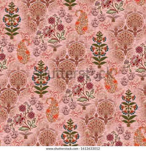 Abstract Mughal Motif Seamless Pattern Background Stock Illustration 1612633012 | Shutterstock Mughal Pattern, Mughal Flower, Fabric Print Design, Ajrakh Prints, Print Design Art, Monochrome Pattern, Allover Pattern, Digital Borders Design, Flower Art Images