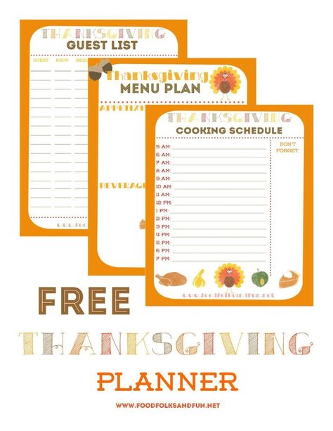 Free Thanksgiving Planner with 5 Printables to help keep you organized: Thanksgiving Guest List Planner, Thanksgiving Menu Planner, Thanksgiving Recipe List Planner, Thanksgiving Wednesday Prep List, and Thanksgiving Cooking Schedule Planner | www.foodfolksandfun.net | #EverythingButTheTurkey Thanksgiving Planning Printables, Thanksgiving Cooking Schedule, Cooking Schedule, Thanksgiving Meal Planner, Meal Board, Thanksgiving Menu Planning, Thanksgiving Menu Planner, Recipe Printable, Thanksgiving Planning