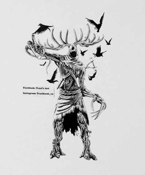 Leshen Witcher Art, Leshen Witcher Tattoo, Leshy Tattoo, Witcher 3 Tattoo, Leshen Witcher, Tattoo Concept Art, Charcoal And Ink, Witcher Tattoo, Witcher Monsters