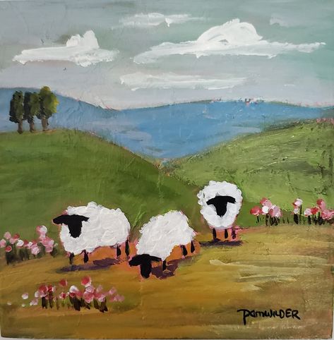 There's nothing cuter than a sweet whooly white little sheep. These little sheep are painted on a cradled wood panel, perfect for displaying with your decor. Lean the painting or place on an easel for tabletop displaying. Sheep Landscape, Painting Sheep, Baby Animal Painting, Sheep Illustration, Sheep Paintings, Painted Post, Farm Paintings, Sheep Art, Diy Watercolor Painting