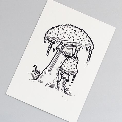 Mushroom Magic, Decor Illustration, Art 2023, Stamp Diy, Mushroom Drawing, 2023 Art, Mushroom Print, Tattoo Portfolio, Wall Drawing