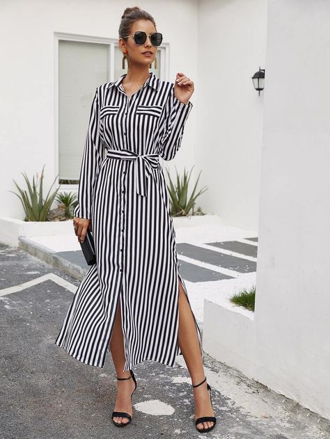 Shirt Dress Outfit, Linen Shirt Dress, Striped Shirt Dress, Belted Shirt Dress, Straight Dress, Midi Dress Casual, Long Shirt Dress, White Striped Dress, Marie Antoinette