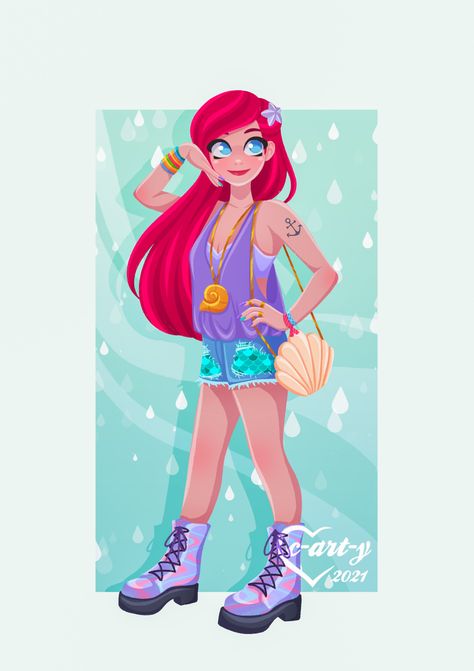 Ariel Modern, Ariel Fanart, Hipster Ariel, Princesas Disney Anime, Anime Disney, Modern Disney Characters, Cute Drawlings, Disney Princess Fan Art, Disney Fanart