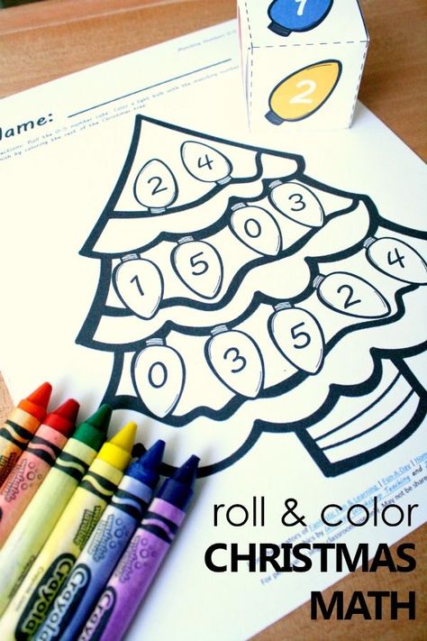 Roll and Color Christmas Math for preschool and kindergarten. Free printable Christmas tree number matching activity Roll And Color Christmas Kindergarten, Pre K Christmas Math Activities, Math For Preschool, December Centers, Printable Christmas Tree, Christmas Units, Christmas Centers, Christmas Kindergarten, Christmas Math