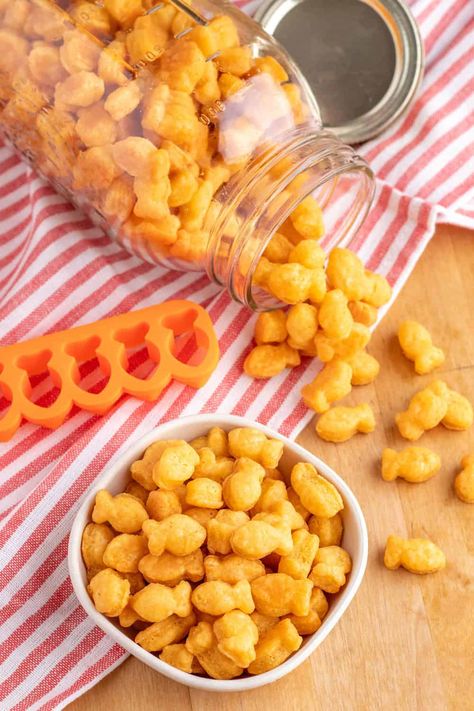 Goldfish Recipe Snacks, Gluten Free Goldfish Crackers Recipe, Goldfish Cracker Recipe, Dairy Free Goldfish Crackers, Keto Goldfish Crackers, Gold Fish Cracker Snacks, Home Made Goldfish Crackers, Homemade Gold Fish Recipe, Healthy Goldfish Crackers