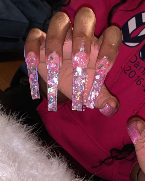 Encapsulated Glitter Nails, Encapsulated Nails, Tapered Square Nails, Tapered Square, Square Acrylic Nails, Pretty Acrylic Nails, Dope Nails, Best Acrylic Nails, Square Nails