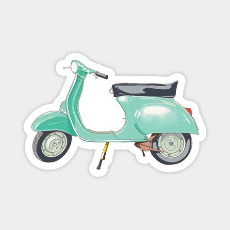 Vintage illustration of a Vespa -- Choose from our vast selection of magnets to match with your desired size to make the perfect custom magnet. Pick your favorite: Movies, TV Shows, Art, and so much more! Available in two sizes. Perfect to decorate your fridge, locker, or any magnetic surface with. Vespa Sticker, Green Vespa, Vespa Illustration, Vespa Logo, Sticker Drawing, American Flag Sweatshirt, Positivity Stickers, Sticker Design Inspiration, Preppy Stickers