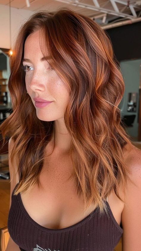 16 Trendy Dark Auburn Hair Colors That Will Turn Heads | Lookosm Auburn Ginger Hair Balayage, Copper Hair Brown Lowlights, Auburn Hair With Dark Highlights, Dark Auburn Hair Color With Highlights Copper, Brown Auburn Ombre Hair, Red Brunette Hair Balayage, Hair Color Auburn Balayage, Sun Kissed Auburn Hair, Auburn Balayage On Dark Hair