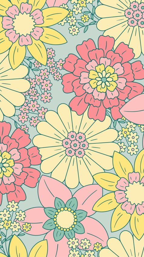 #floral #retro #colorful #aestheticwallpaper #simple Bright Floral Wallpaper Iphone, Retro Colorful Wallpaper, Aesthetic Retro Background, Screensavers Aesthetic, Retro Phone Wallpaper, Retro Design Pattern, Floral Iphone Wallpaper, Floral Pattern Illustration, Retro Wallpapers