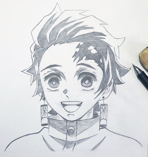 Demon Slayer Character Sketch, Tanjiro Pencil Sketch, Eclectic Drawings, Demon Slayer Tanjiro Drawing, Demon Slayer Drawing Sketch, Tanjiro Sketch, Demonslayer Drawing, Tanjiro Drawing, Tanjiro Art